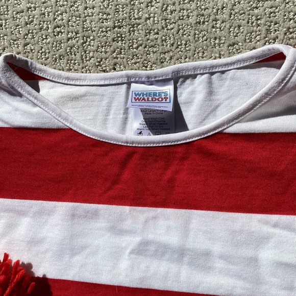 Where's Waldo Costume Adult Spirit Halloween Shirt‎ Hat Glasses Suspenders L/XL - Picture 3 of 4